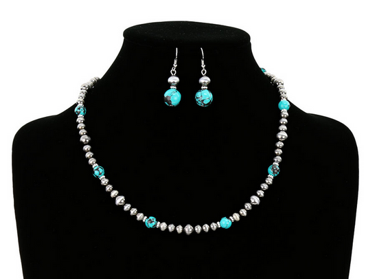 Western Navajo Style Pearl & Bead Necklace Set