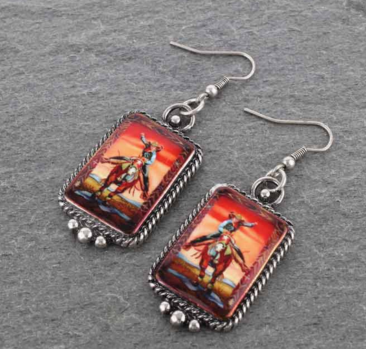 Western Portrait Fish Hook Earrings