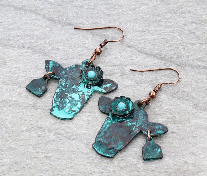 Western Flower Cow Head Dangle Earrings