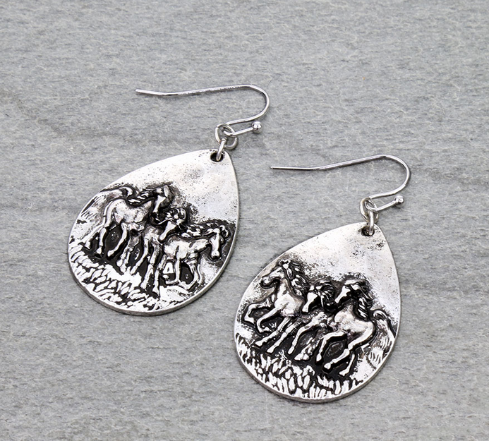 Western Horse Teardrop Dangle Earrings