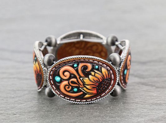 Western Flower Leather Stretch Bracelet