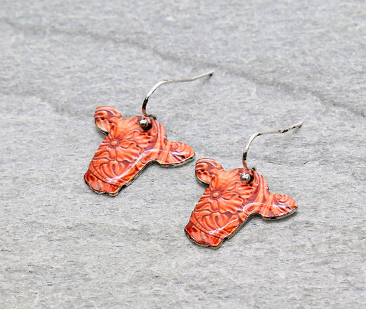 Western Cow Head Silhouette Dangle Earrings