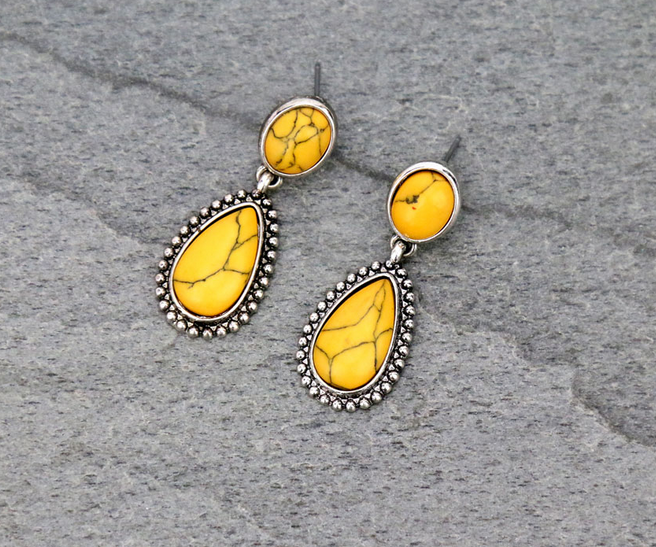 Western Teardrop Stone Stud Earrings