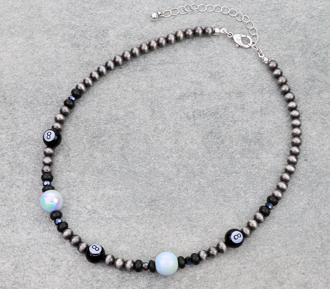 Navajo Style Pearl 8 Ball Necklace