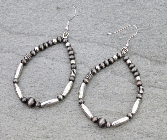 Navajo Style Pearl Teardrop Dangle Earrings