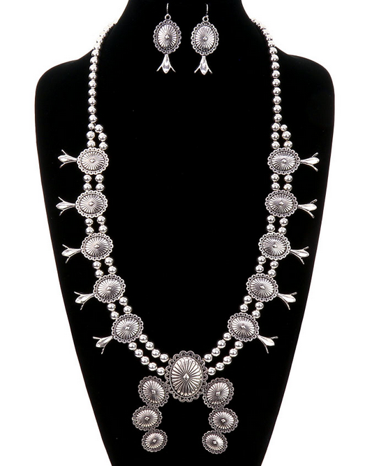 Western Concho Squash Blossom Necklace Set