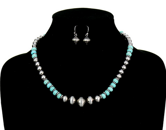 Navajo Style Pearl & Bead Necklace Set