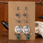 5 Pair Calf and Steer Head Earrings Set