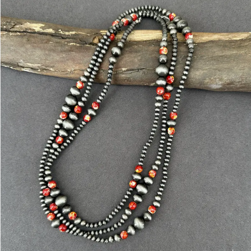 Navajo Necklace Mixed Orange and Red Accents