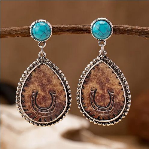 Horse Shoe Print Teardrop Earrings