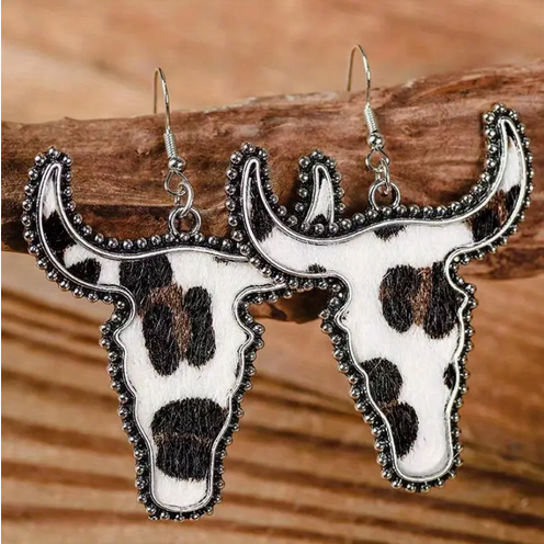 Leopard Cowhide Steer Earrings