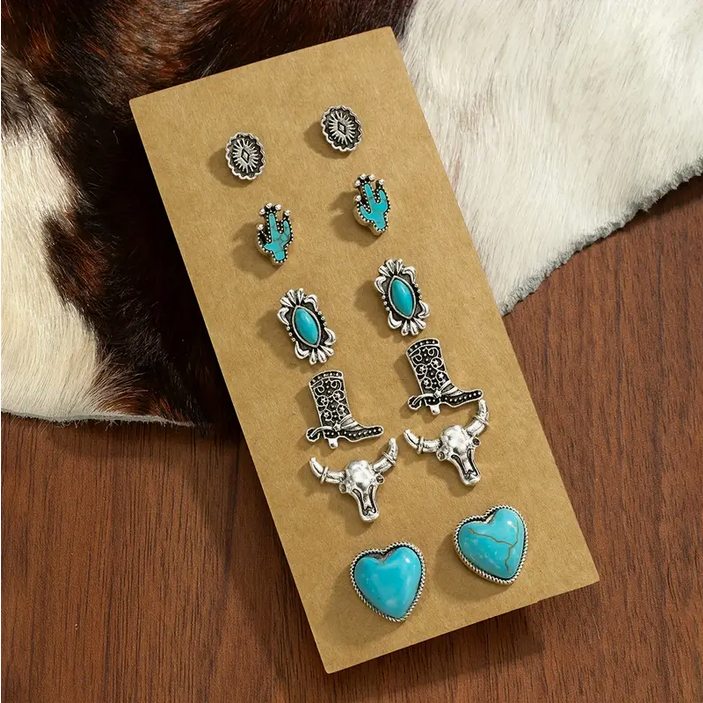 6 Pair Heart & Boot Earring Set