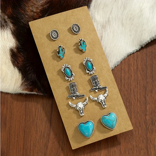 6 Pair Heart & Boot Earring Set