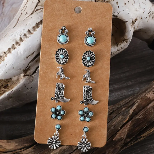 6 Pair Boot Earring Set