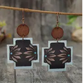 Wood Earrings Aztec Cross Shape