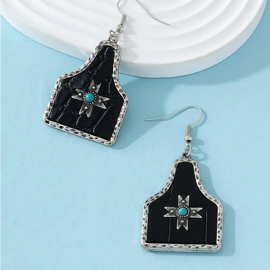 Black Cattle Tag Earrings