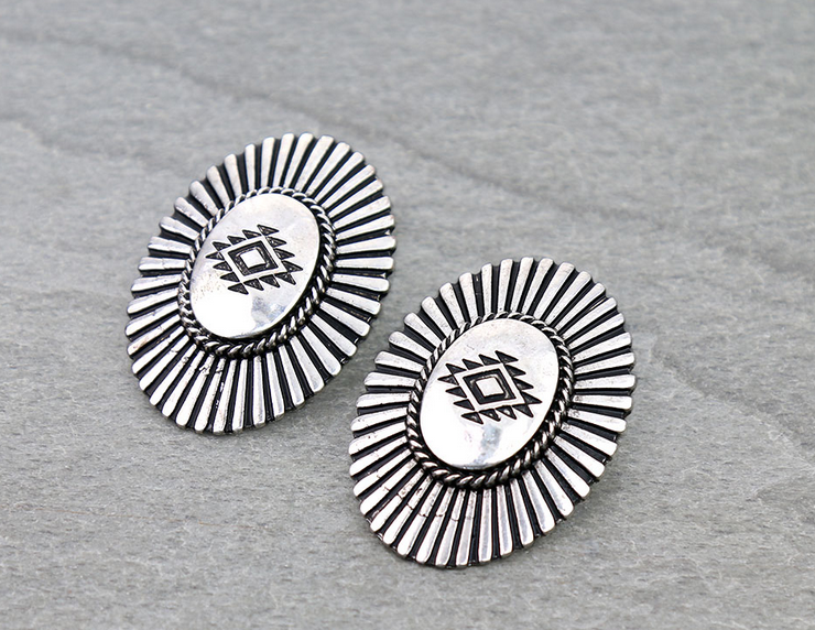 Western Oval Aztec Stud Earrings