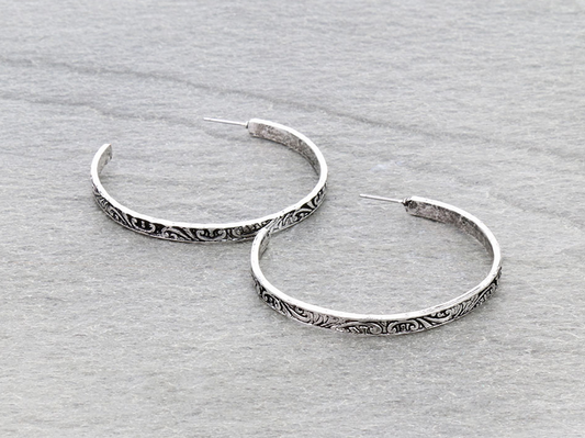 Western Medium Engraved Hoop Earrings