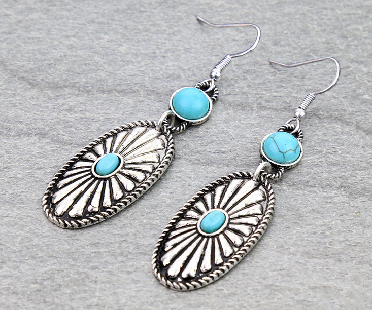 Western Oval Concho Dangle Earrings