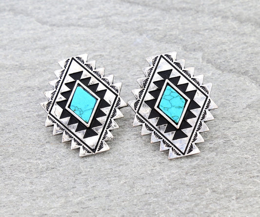 Western Aztec Stone Stud Earrings