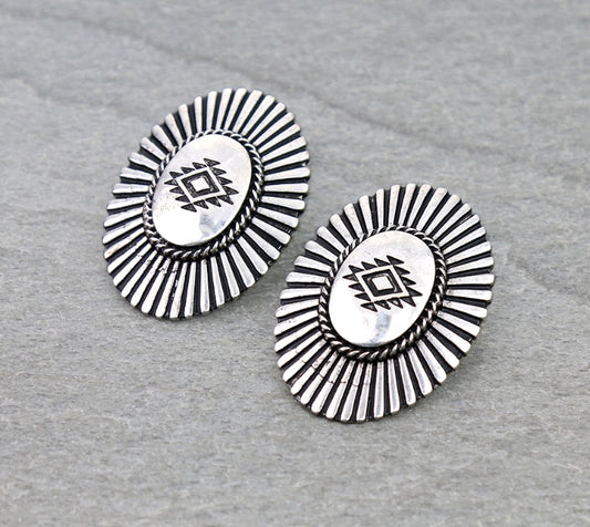 Western Oval Aztec Stud Earrings