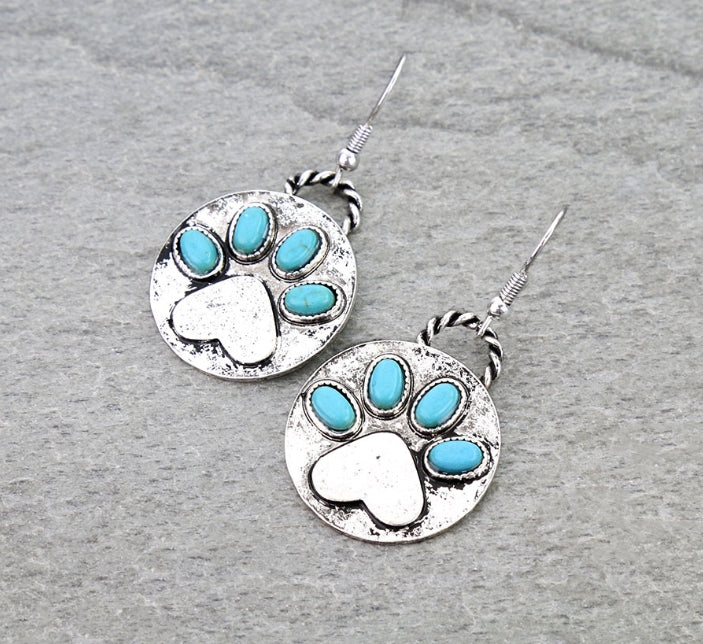 Paw Print Metal Dangle Earrings