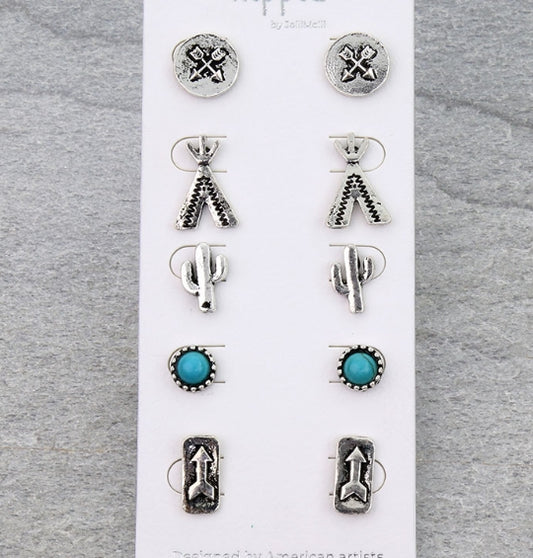 5 Pair Western Theme Earring Set