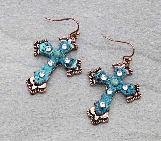 Western Cross Stone Dangle Earrings