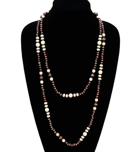 Navajo Style Pearl with Bead Long Necklace