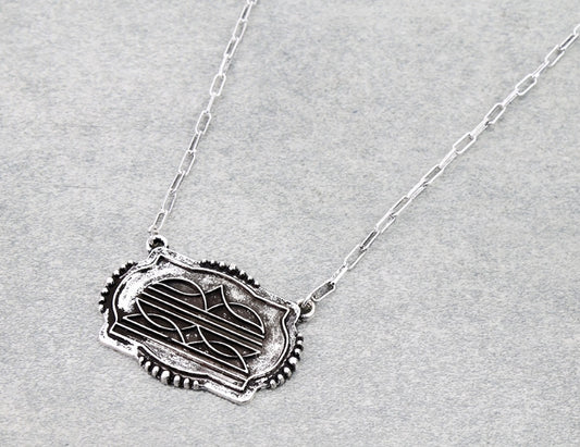 Western Boot Stitch Belt Buckle Necklace