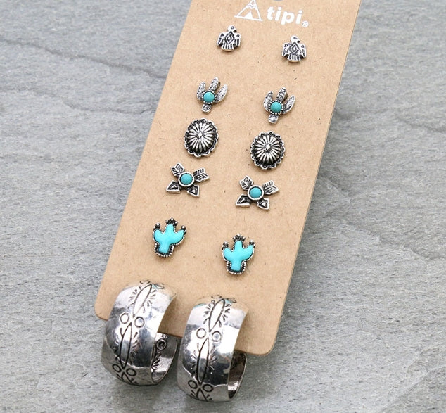 6 Pair Dainty Western Stud Earring Set