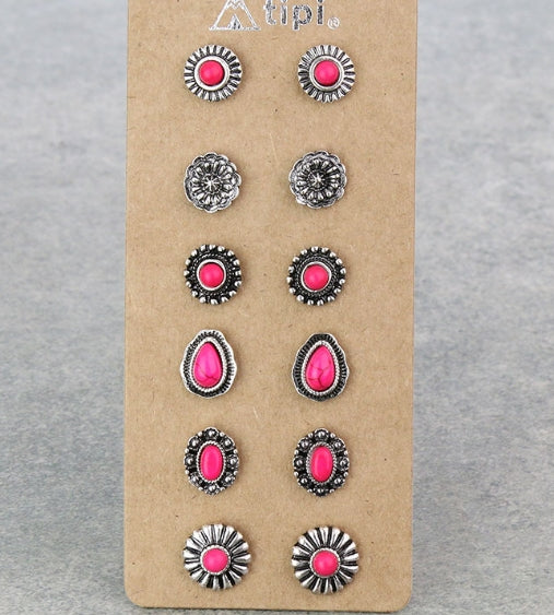 6 Pair Western Design Stud Earring Set