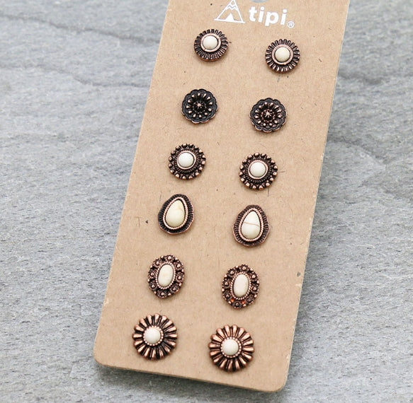 6 Pair Western Design Stud Earring Set