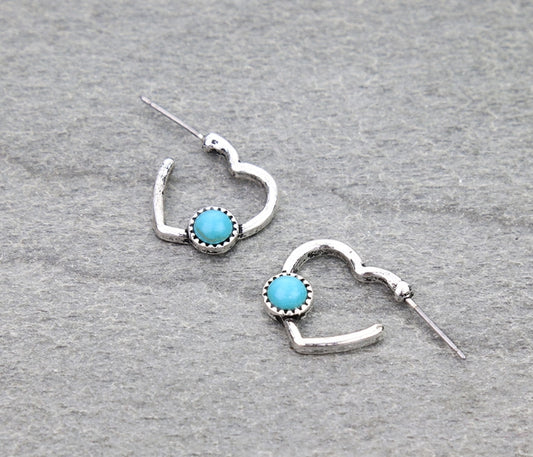 Heart Stone Hoop Earrings
