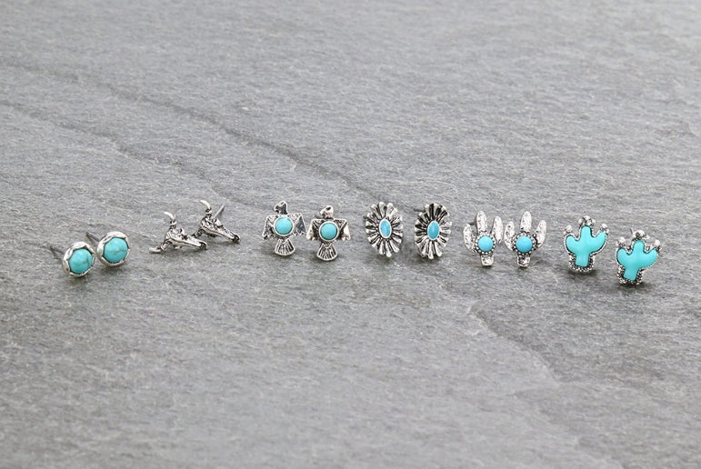 6 Pair Western Design Stud Earring Set