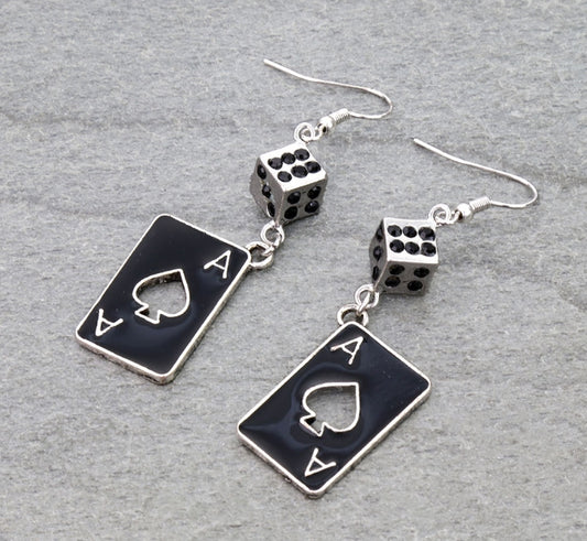 Spade Card Theme with Dice Dangle Earrings