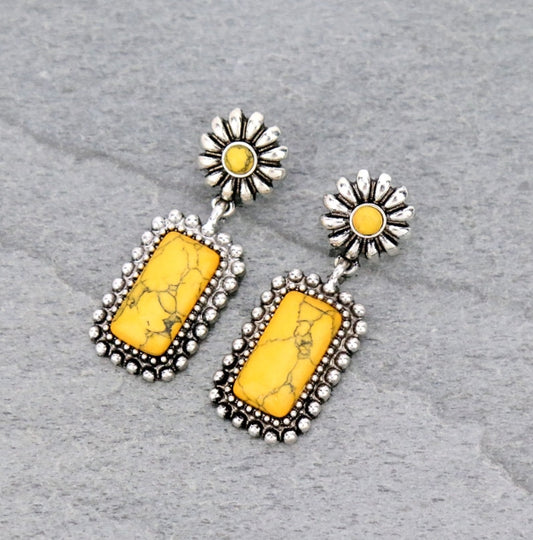 Stone Concho Drop Stud Earrings
