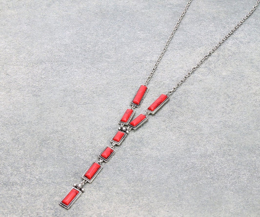 Western Hand Craft Stone Y Necklace