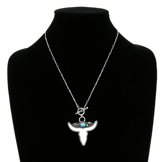 Western Ivory Steer Skull Necklace