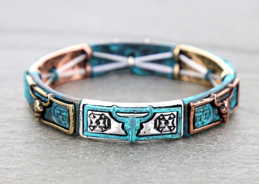 Western Steer Skull Stretch Bracelet