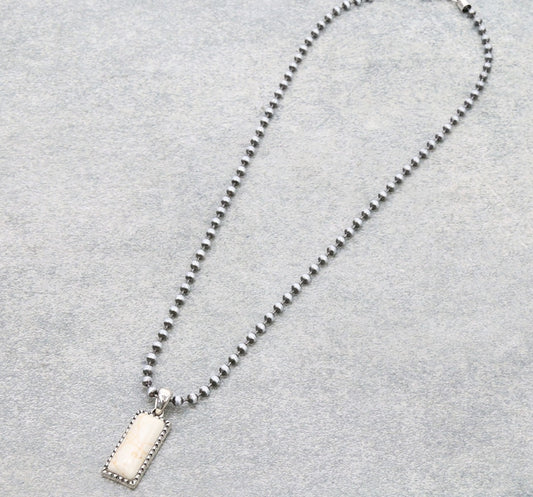 Rectangle Stone with Ball Chain Necklace