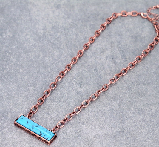 Stone Bar Pendant Chain Necklace