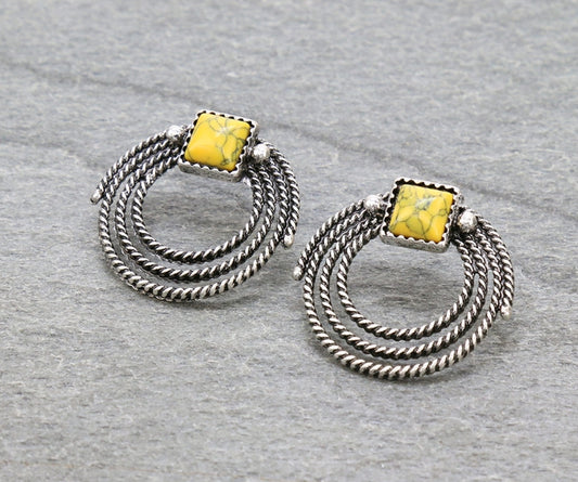 Twisted Wire Stone Stud Earrings