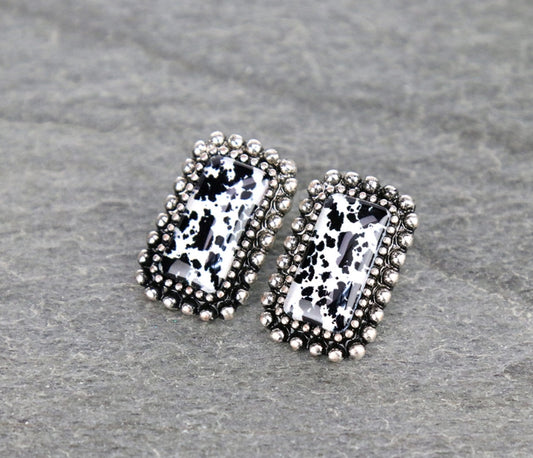 Printed Rectangle Stone Bubble Dangle Earrings