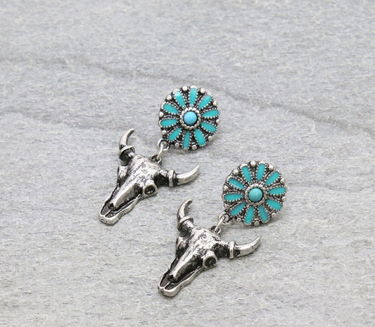 Western Steer Skull Stud Earrings
