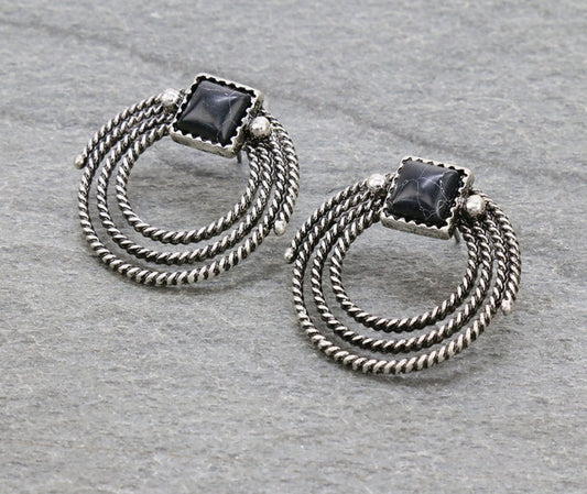 Twisted Wire Stone Stud Earrings