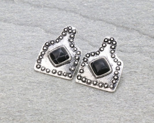 1.25″ Western Ear Tag with Stone Stud Earrings