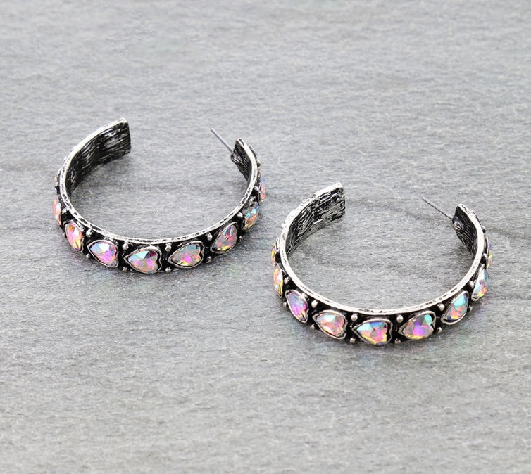 1.5″ Western Heart Stone Hoop Earrings