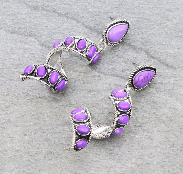 Western Semi Stone Spiral Stud Earrings