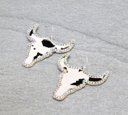 Genuine Leather Steer Head Dangle Earrings